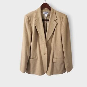 Pendleton Wool Herringbone Blazer Jacket Tan Womens Sz 16 *FLAW* Classic Career